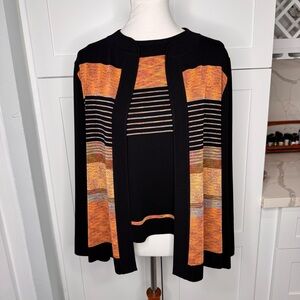 Exclusively Misook Tank & Cardigan Set Women Sz M Multi Striped Knit Open Front